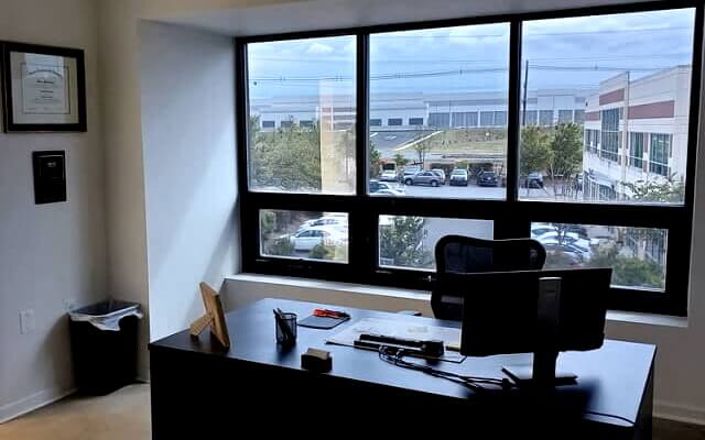 Office windows tinted from interior